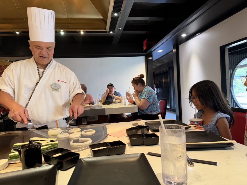 Chef Koh cooking at the Teppan Edo grill during a family meal