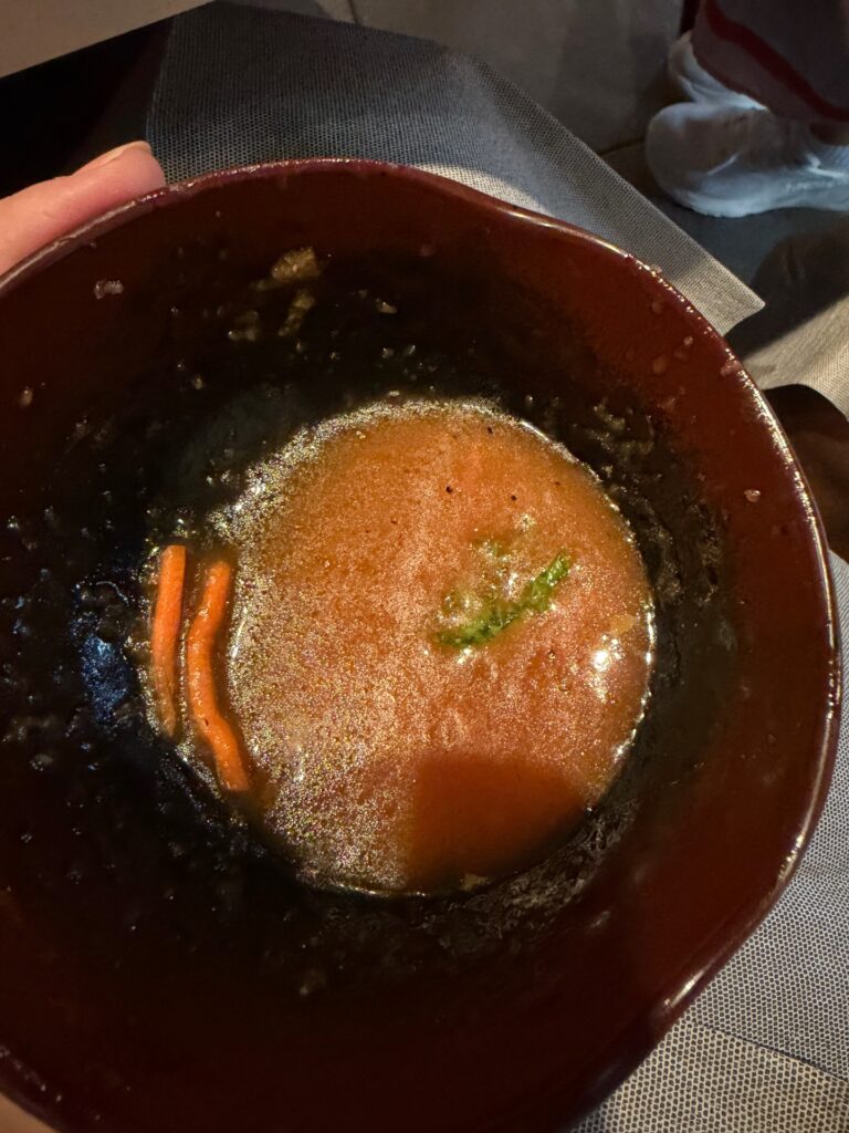 Bowl on a dining table during a Teppan Edo meal